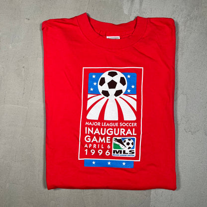 1996 Nike MLS Inaugural Game Red Tee Size XL USED v17967