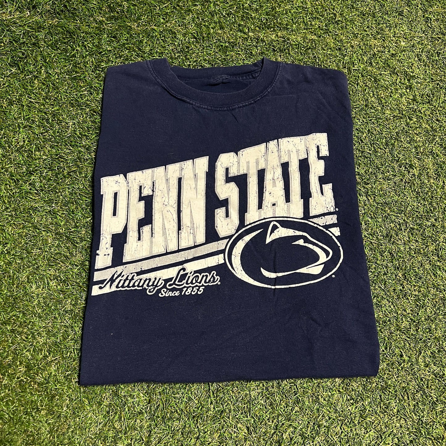Y2K Penn Sate Nittany Lions Logo Blue Tee Size Medium USED v16486