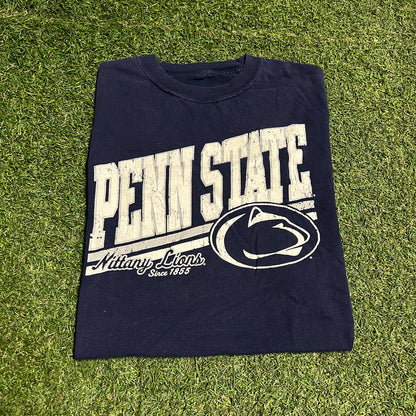 Y2K Penn Sate Nittany Lions Logo Blue Tee Size Medium USED v16486