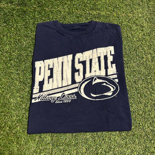 Y2K Penn Sate Nittany Lions Logo Blue Tee Size Medium USED v16486