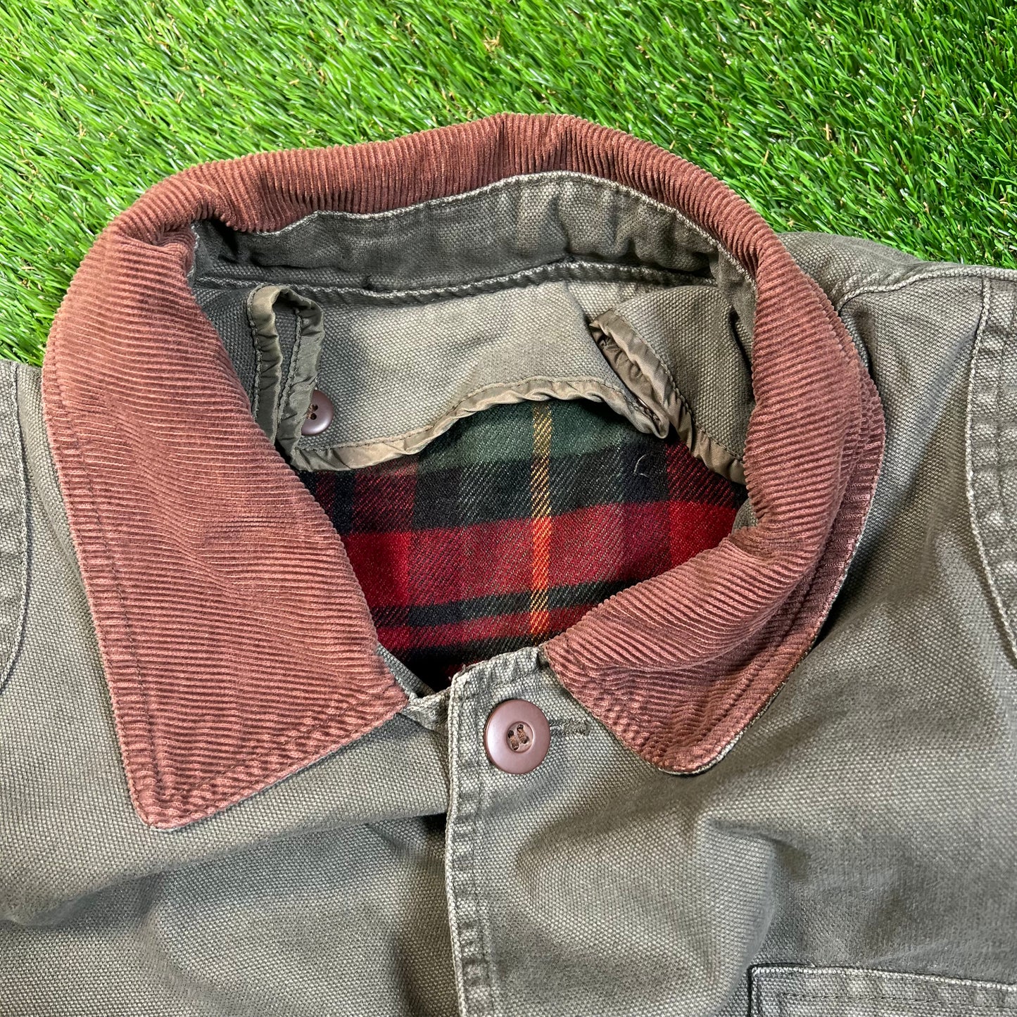1990s Green Canvas Duck Hunting Flannel Lined Jacket Size XL USED v18806