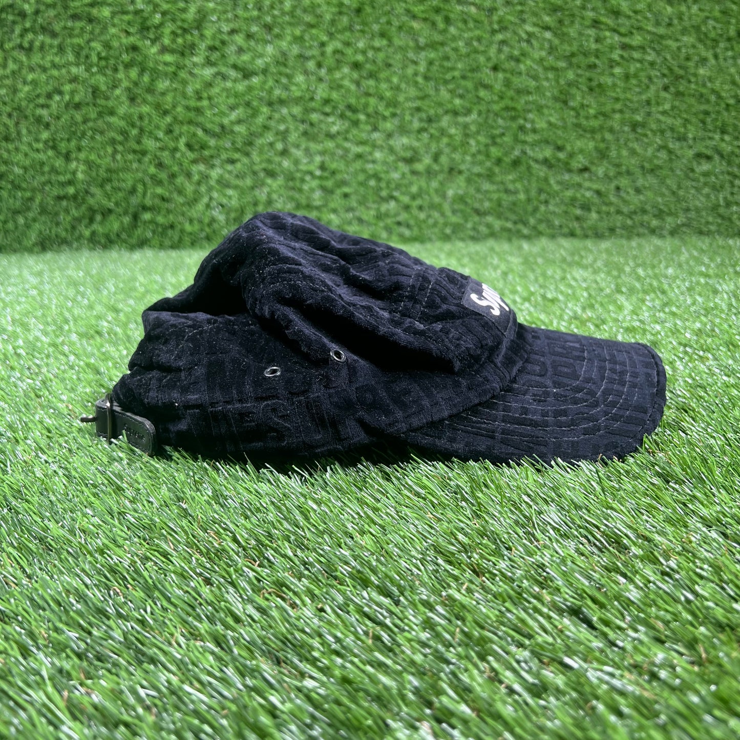 Supreme Black Velvet Pattern Camp Camp USED x14856
