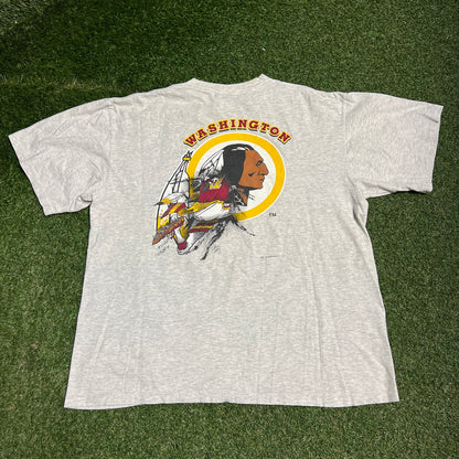 1990s Washington Redskins "Breakthrough" Double Sided Grey Tee Size XL USED v16104
