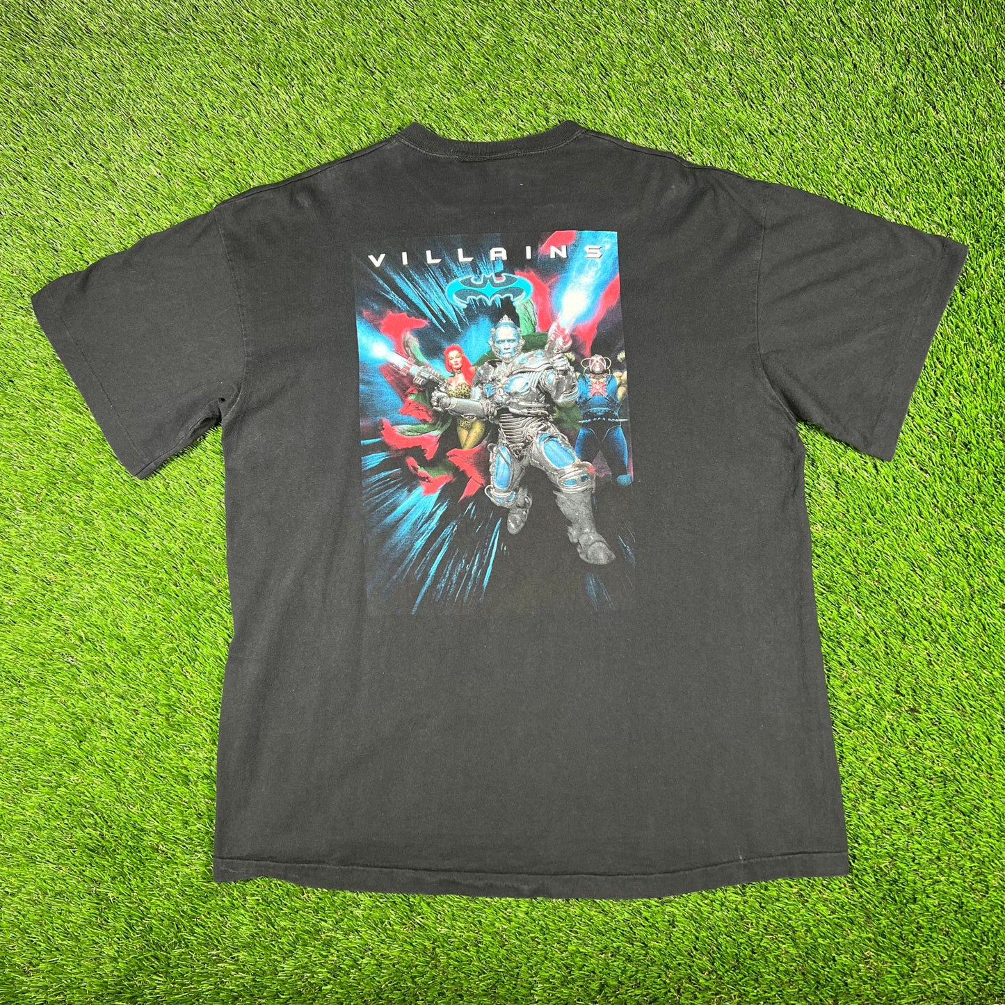1997 Batman and Robin "Heroes and Villains" Black Tee Size XL USED v17250