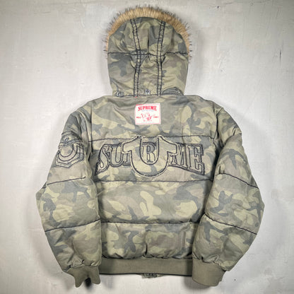 Supreme True Religion Puffer Jacket Olive Camo (2025) Size Large USED x17186