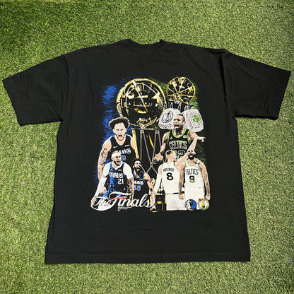 Dallas vs Boston NBA Finals 2024 Rap Style Black Tee Size XL USED v16405