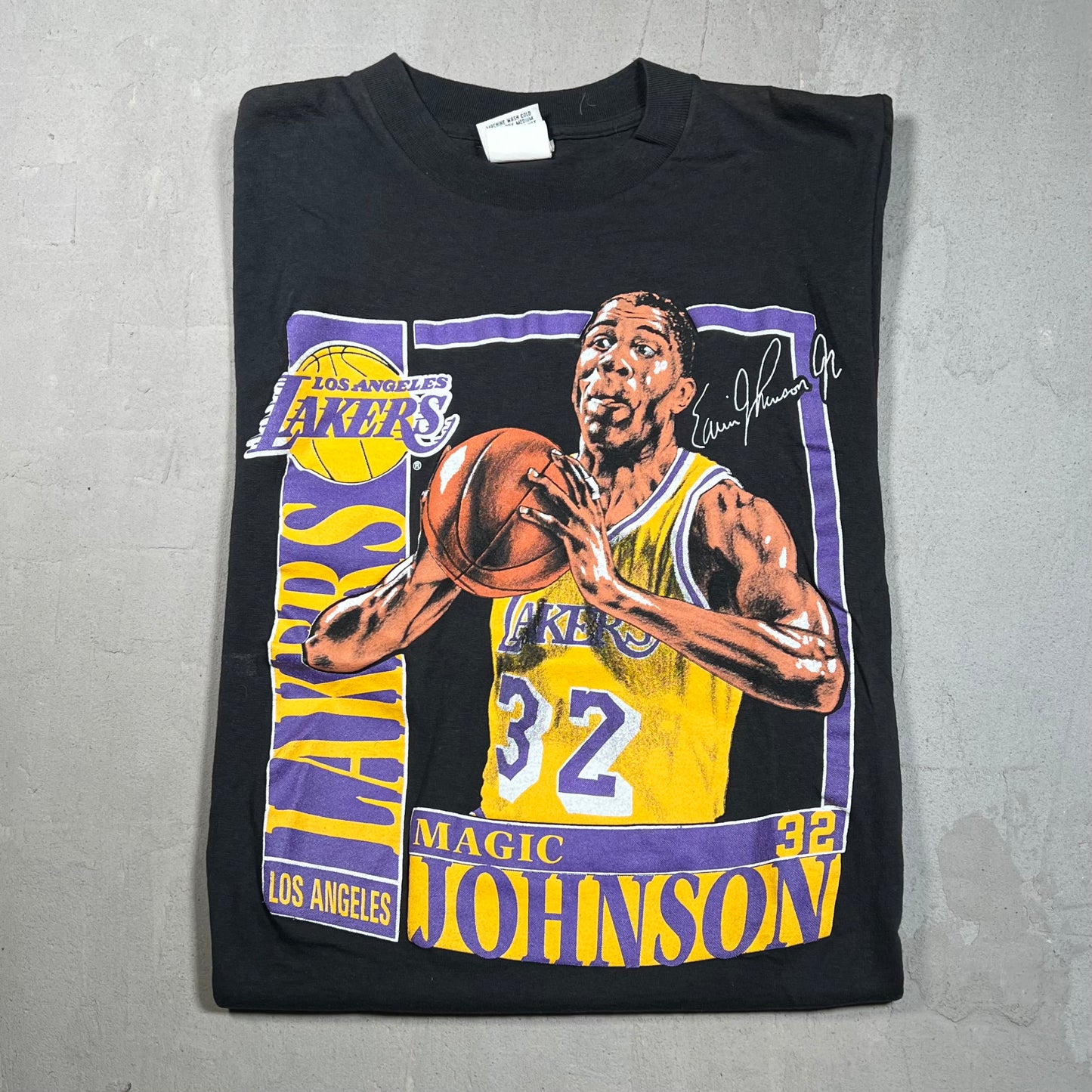 1990s Magic Johnson Stats Tee Nutmeg Tag Size Medium USED v5410