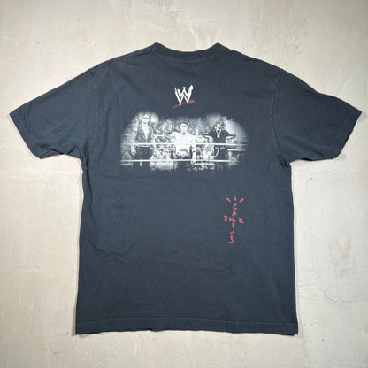 WWE Travis Scott "Wrestling Is Real" Navy Tee Size Large USED x17511