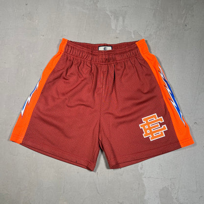 Eric Emanuel Burnt Red/Volt Orange Bolt Mesh Shorts Size Small USED x17556