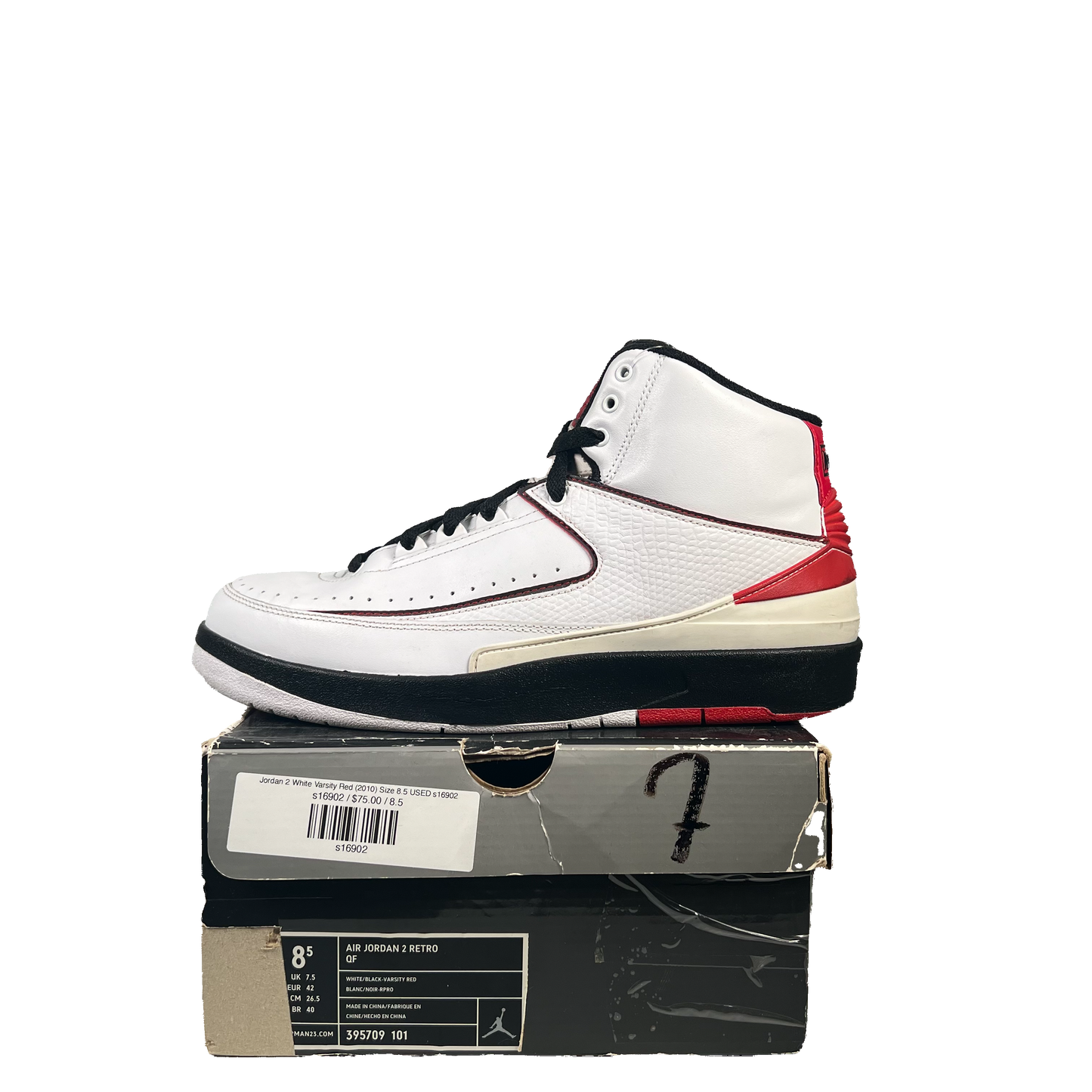 Jordan 2 White Varsity Red (2010) Size 8.5 USED s16902