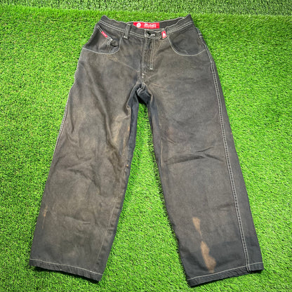 Y2K Jnco Black Baggie Jeans Double Pockets Size 32x32 USED v18317