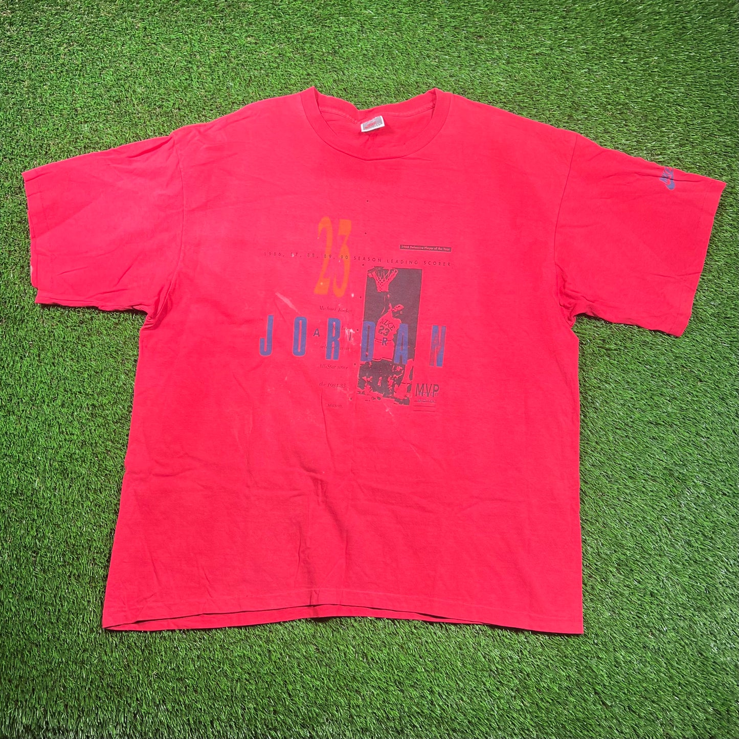 1990s Nike Jordan Defensive Players of The Year Red Tee Size XXL USED v18626