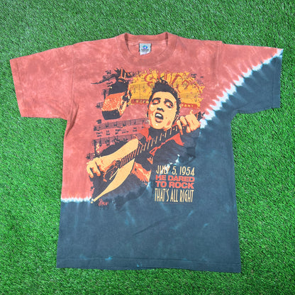 1990s Liquid Blue Elvis Red/Black Tie Dye Tee Size Medium USED v17875