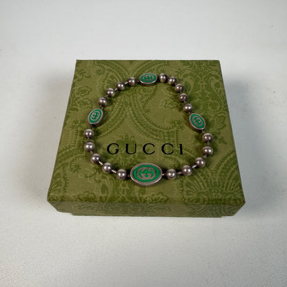 Gucci Interlocking G Sterling Silver Bracelet Size 17 USED x14601