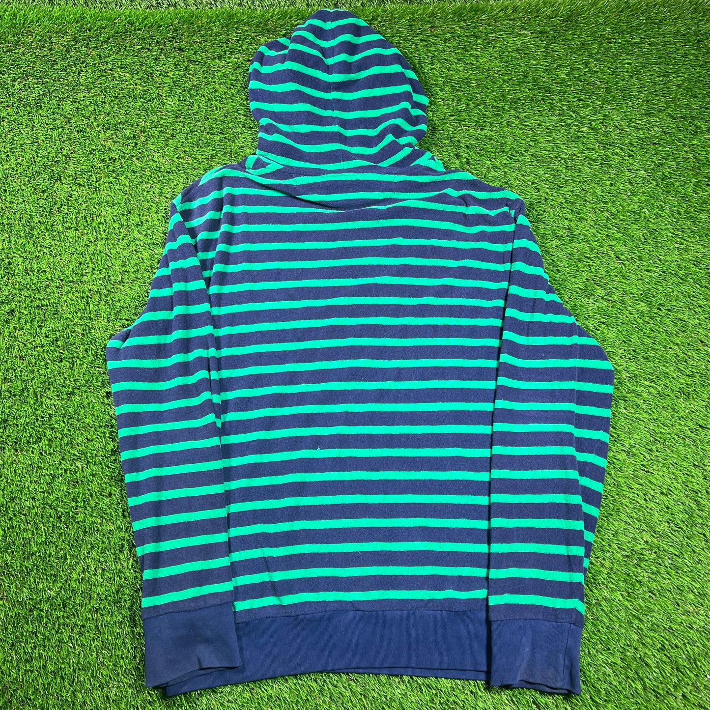 Ralph Lauren Polo Blue/Green Terry Cloth Striped Hoodie Size Large USED v18508