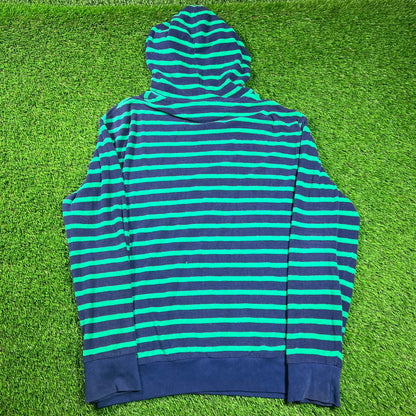 Ralph Lauren Polo Blue/Green Terry Cloth Striped Hoodie Size Large USED v18508