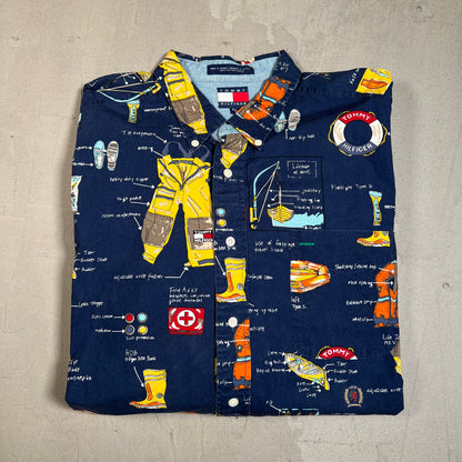Tommy Hilfiger Nautical AOP Navy Button Up Longsleeve Size XL USED v16548