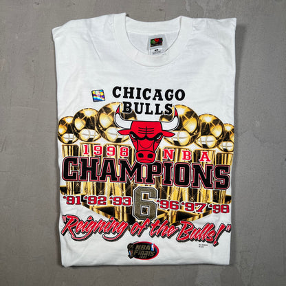 1998 Chicago Bulls Reigning of The Bulls White Tee Size XL USED v16722