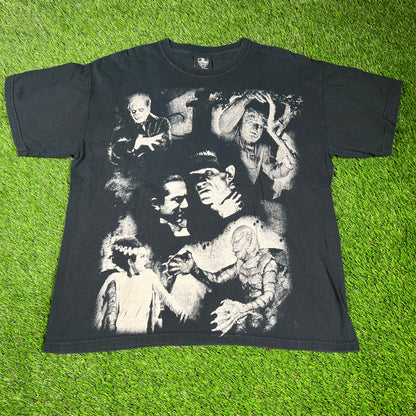 Y2K Monster Mash Up Black Tee Size Large USED v16639