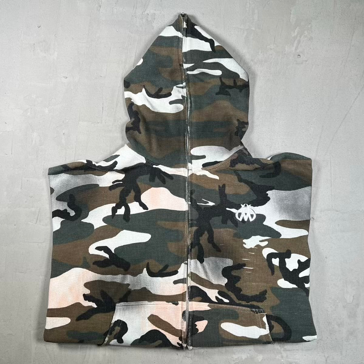 HMDD Camo Thermal Full Zip Up Hoodie Size Large USED x18681