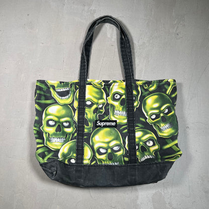 Supreme Skull Pile Denim Green/Black Tote Bag USED x17561