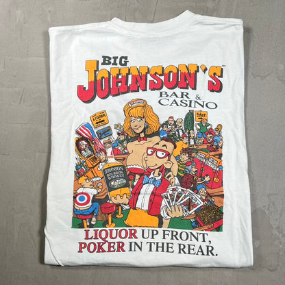 1992 Big Johnson Bar Casino White Tee Size Large USED v20352