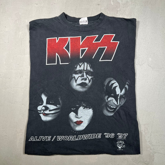 1997 Kiss Alive Wolrdwide Tour Washed Black Tee Size XL USED v19237