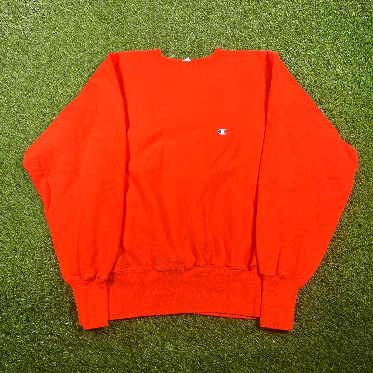 1990s Champion Reverse Weave Orange Crewneck Size Large USED v17564