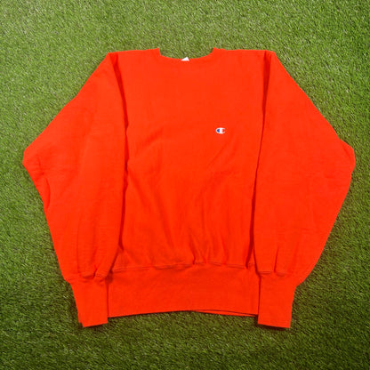 1990s Champion Reverse Weave Orange Crewneck Size Large USED v17564