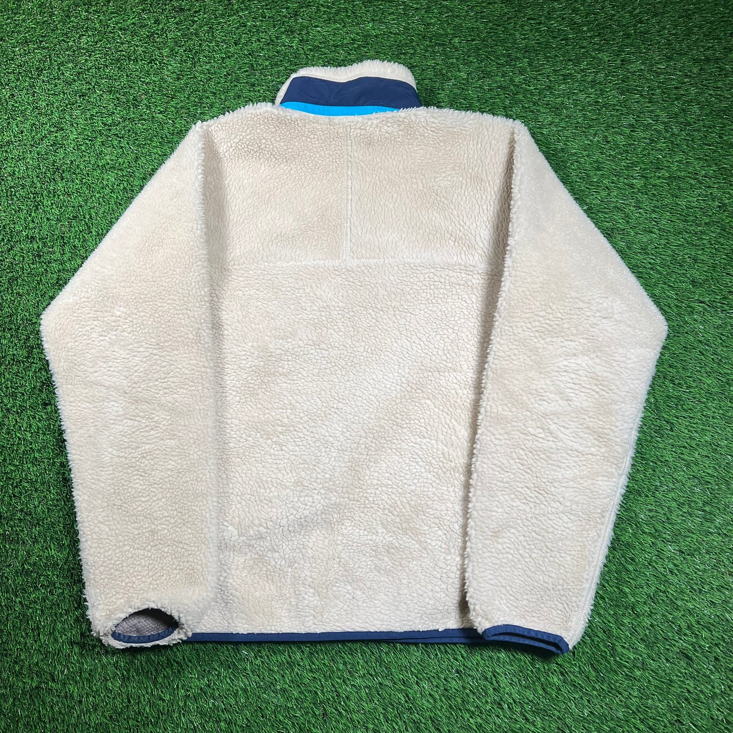 Patagonia Classic Retro-X Jacket Cream/Dark Blue Fleece Jacket Size Medium USED v18344