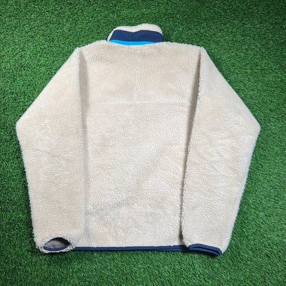 Patagonia Classic Retro-X Jacket Cream/Dark Blue Fleece Jacket Size Medium USED v18344