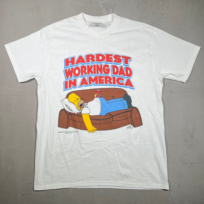 1998 Simpsons Hardest Working Dad White Tee Size Large USED v19313