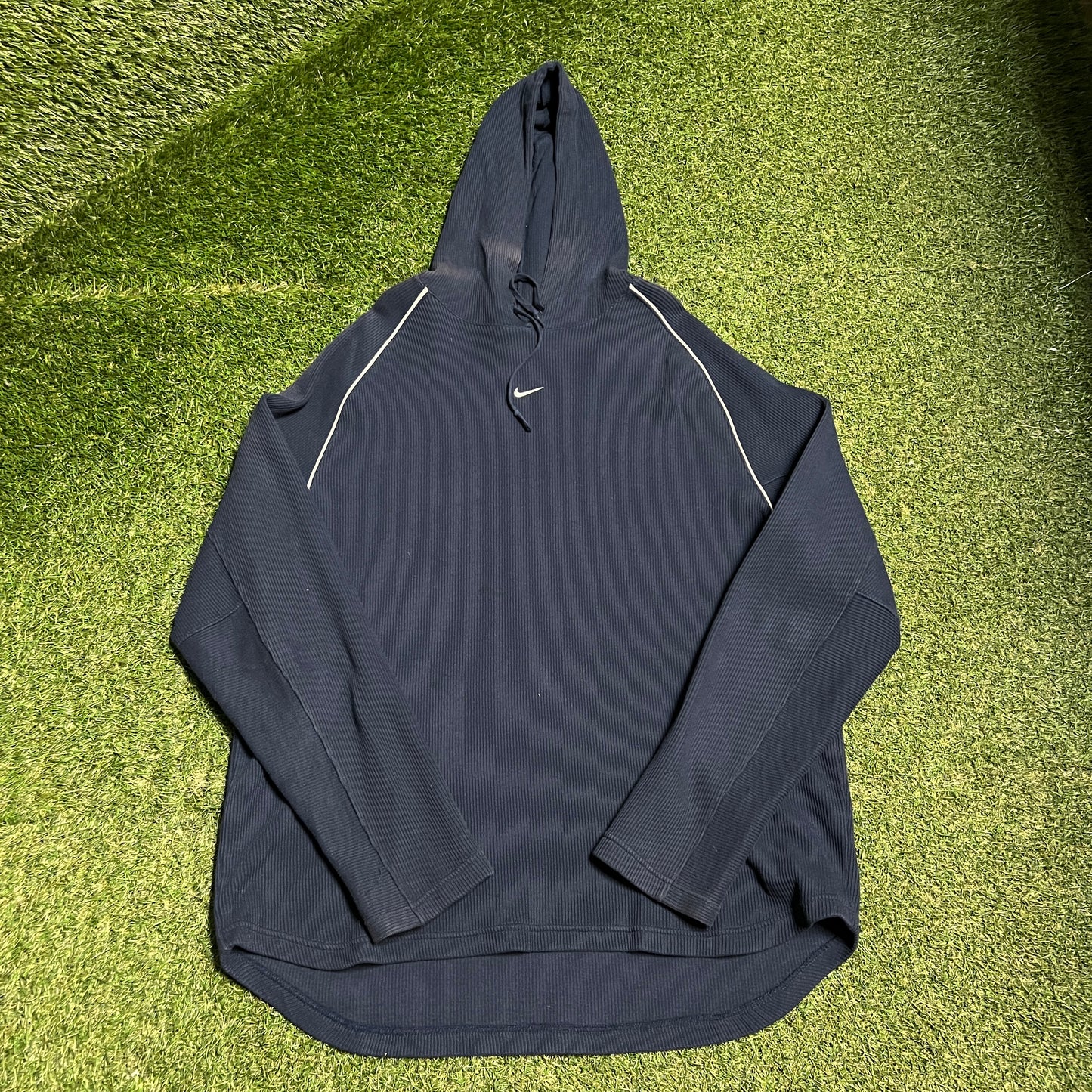 Y2K Nike Thermal Center Swoosh Navy Blue Hoodie Size XXL USED v16431