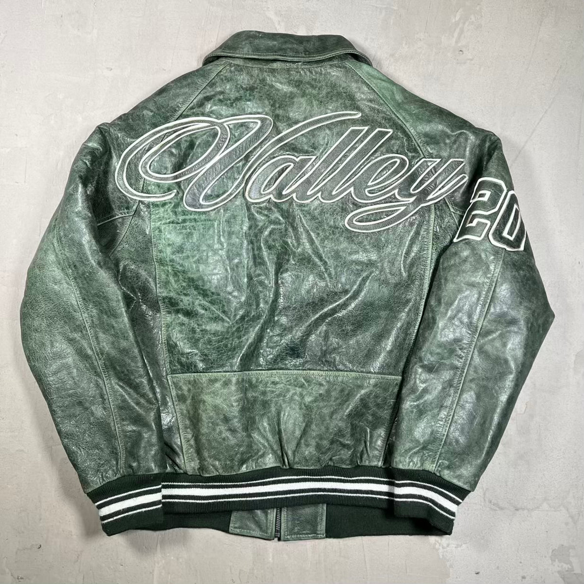 Vale Sports Divison Green Sports Leather Jacket Size XXL USED x18933
