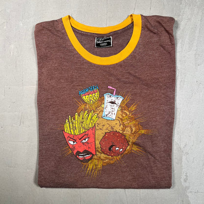 2004 Aqua Teen Hunger Force Adult Swim Cartoon Network Brown Tee Size Large USED v19470