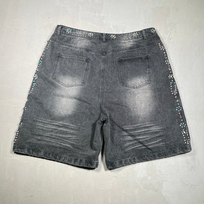 Vale Rhinestone Washed Black Denim Shorts Jhorts Size 36 USED x17341