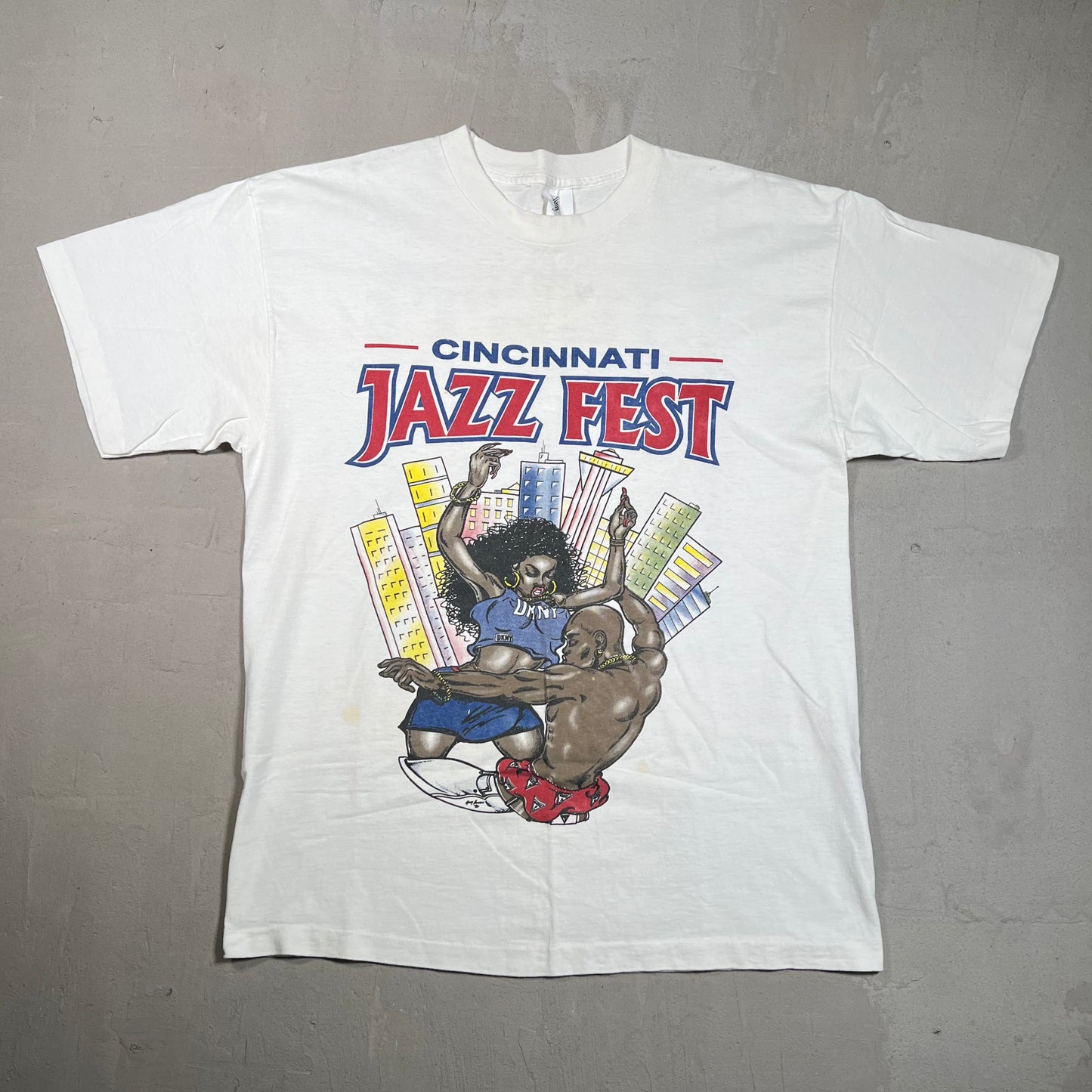 1990s Cincinatti Jazz Fest White Art Tee Size Large USED v19479