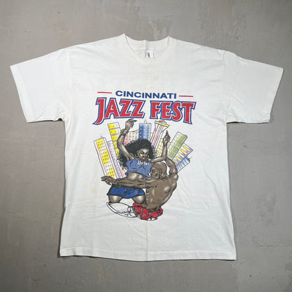 1990s Cincinatti Jazz Fest White Art Tee Size Large USED v19479