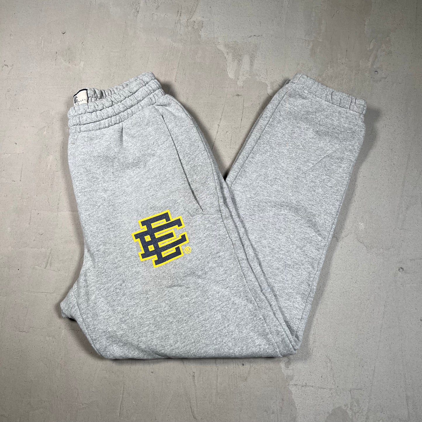 Eric Emanuel Navy/Yellow Logo Grey Sweatpants Size Small USED x17601