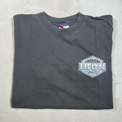 1998 Amerian Iron Finest Motorcycle Washed Black Tee Size Large USED v20053