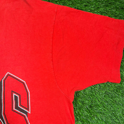 1991 Chicago Bulls Wolrd Champs Red Tee Size Large USED v18634