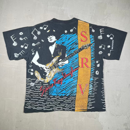1992 Stevie Ray Vaughan AOP Black Tee Size XL USED v20318