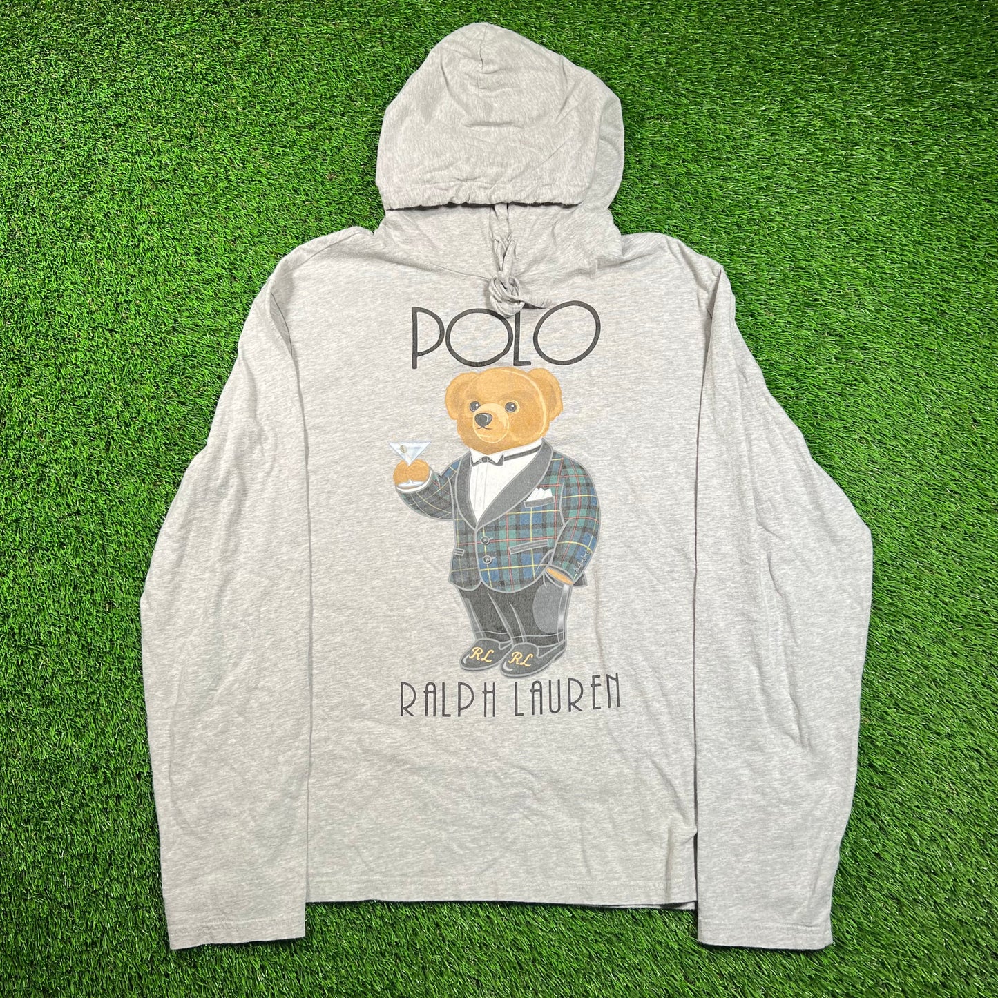 Polo Ralph Lauren Grey Tuxedo Polo Bear Hoodie Size Large USED v18543