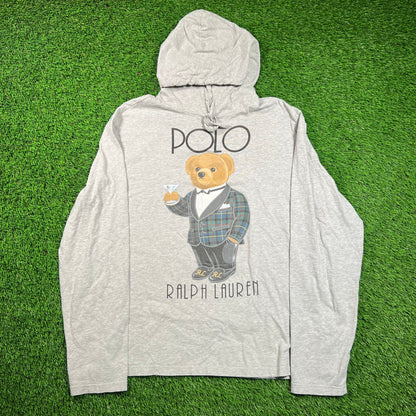 Polo Ralph Lauren Grey Tuxedo Polo Bear Hoodie Size Large USED v18543