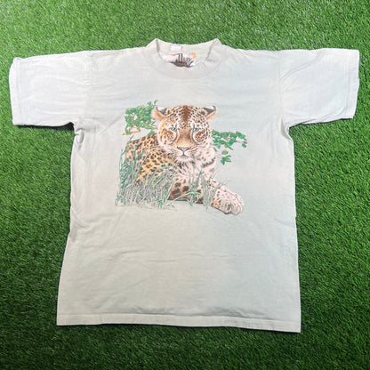 1990s Baby Tiger Nature Light Green Tee Size Medium USED v17778