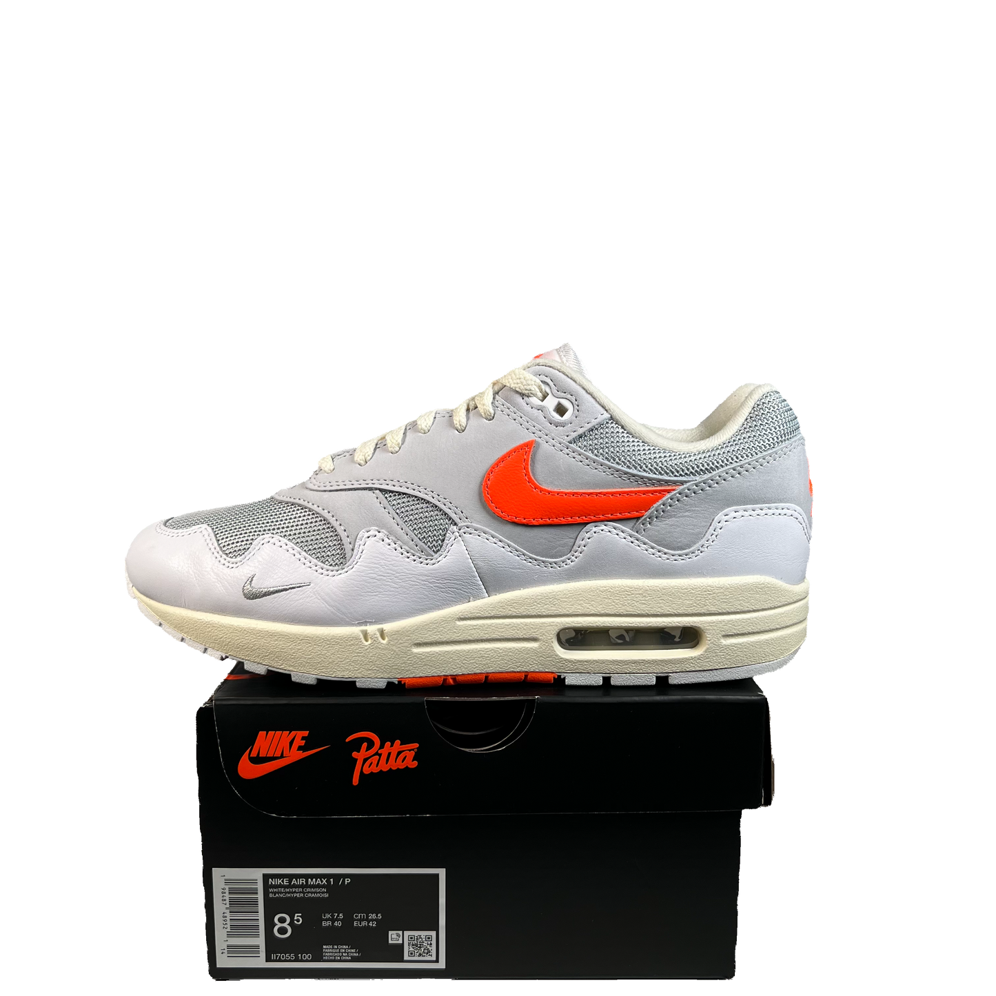 Nike Air Max 1 Patta Waves White Hyper Crimson (2026) Size 8.5 USED s22384