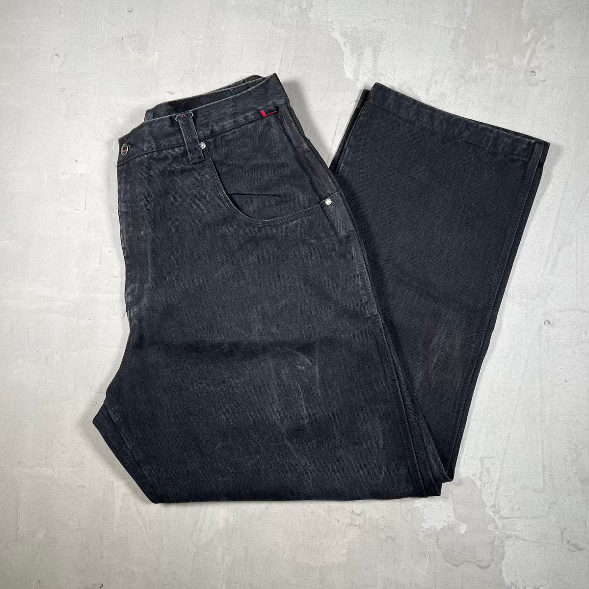 Y2K Fubu Black Denim Jeans Pocket Logo Size 40 USED v20298