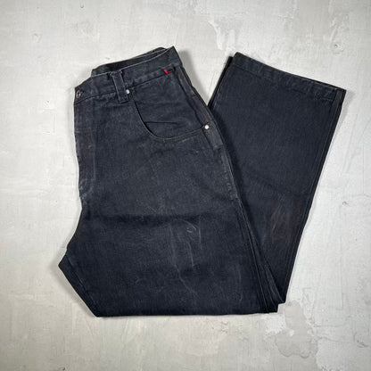 Y2K Fubu Black Denim Jeans Pocket Logo Size 40 USED v20298