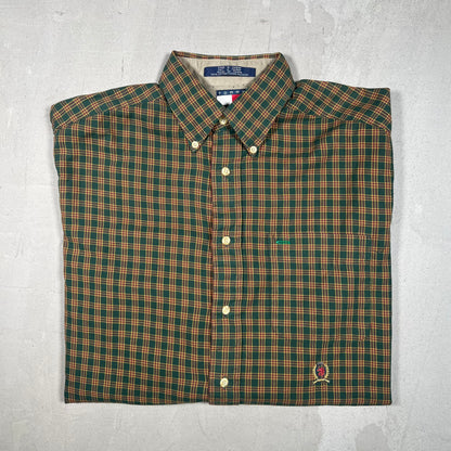 1990s Tommy Hilfiger Green/Red Plaid Button Up Size Small USED v19302