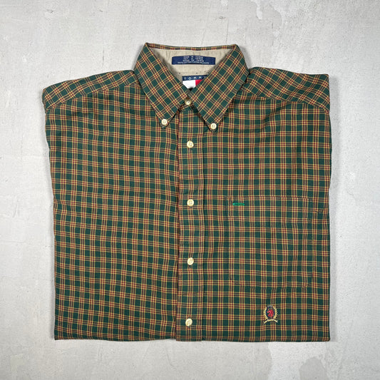 1990s Tommy Hilfiger Green/Red Plaid Button Up Size Small USED v19302